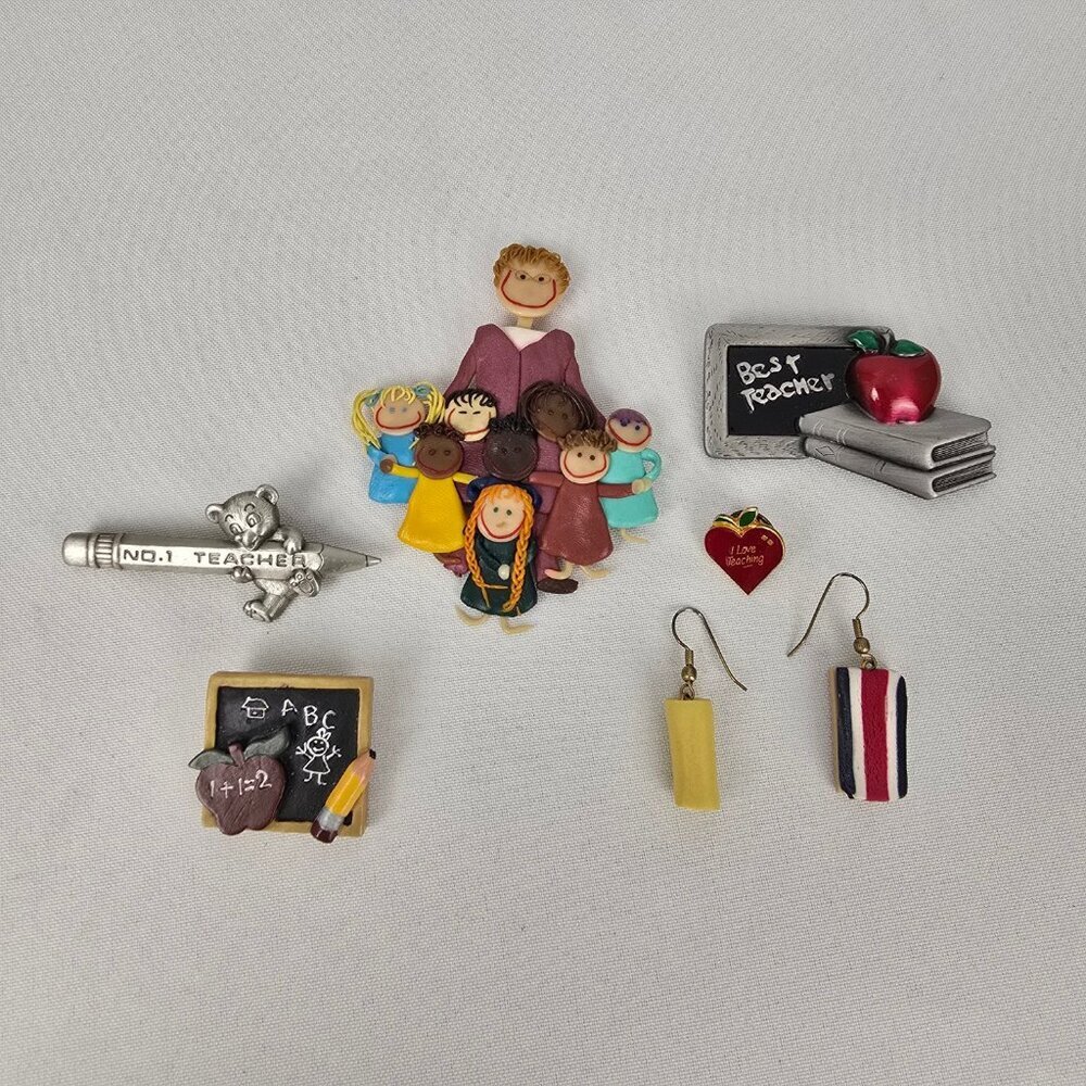 Teacher Jewelery Brooch and Earrings 6 pc